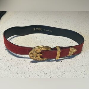 Escada red suede ornate belt gold hardware